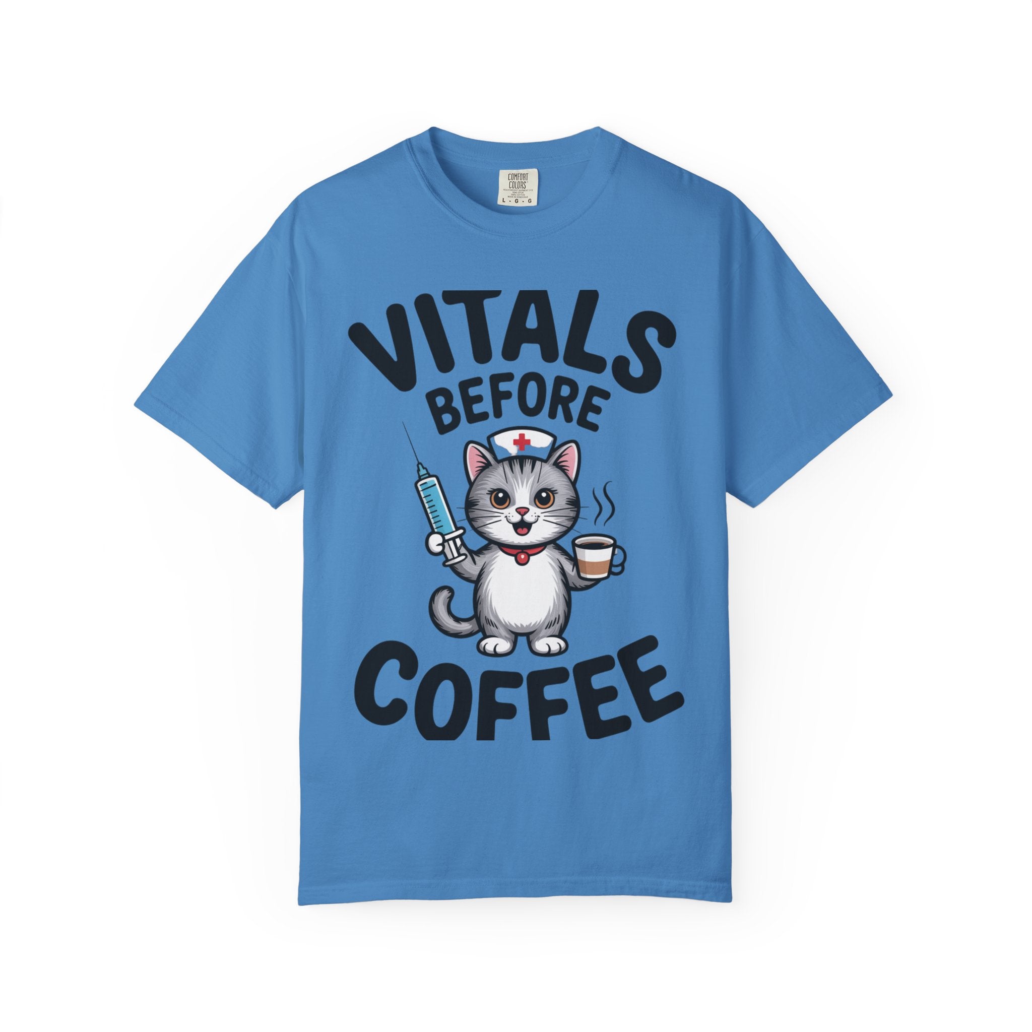 Vitals Before Coffee Nurse Shirt, Funny Nurse Cat T-Shirt, Cute Nurse Gift, Nursing Student Shirt, RN Coffee Lover Tee