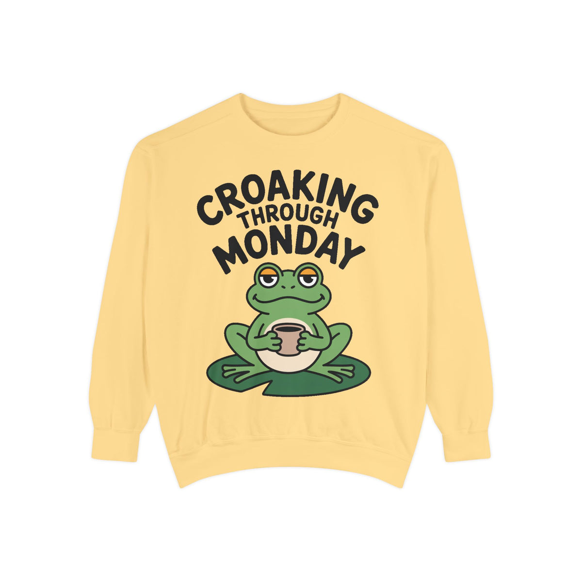 Croaking Through Monday Sweatshirt, Funny Tired Frog Crewneck, Cute Coffee Frog Sweatshirt, Frog Lover Gift