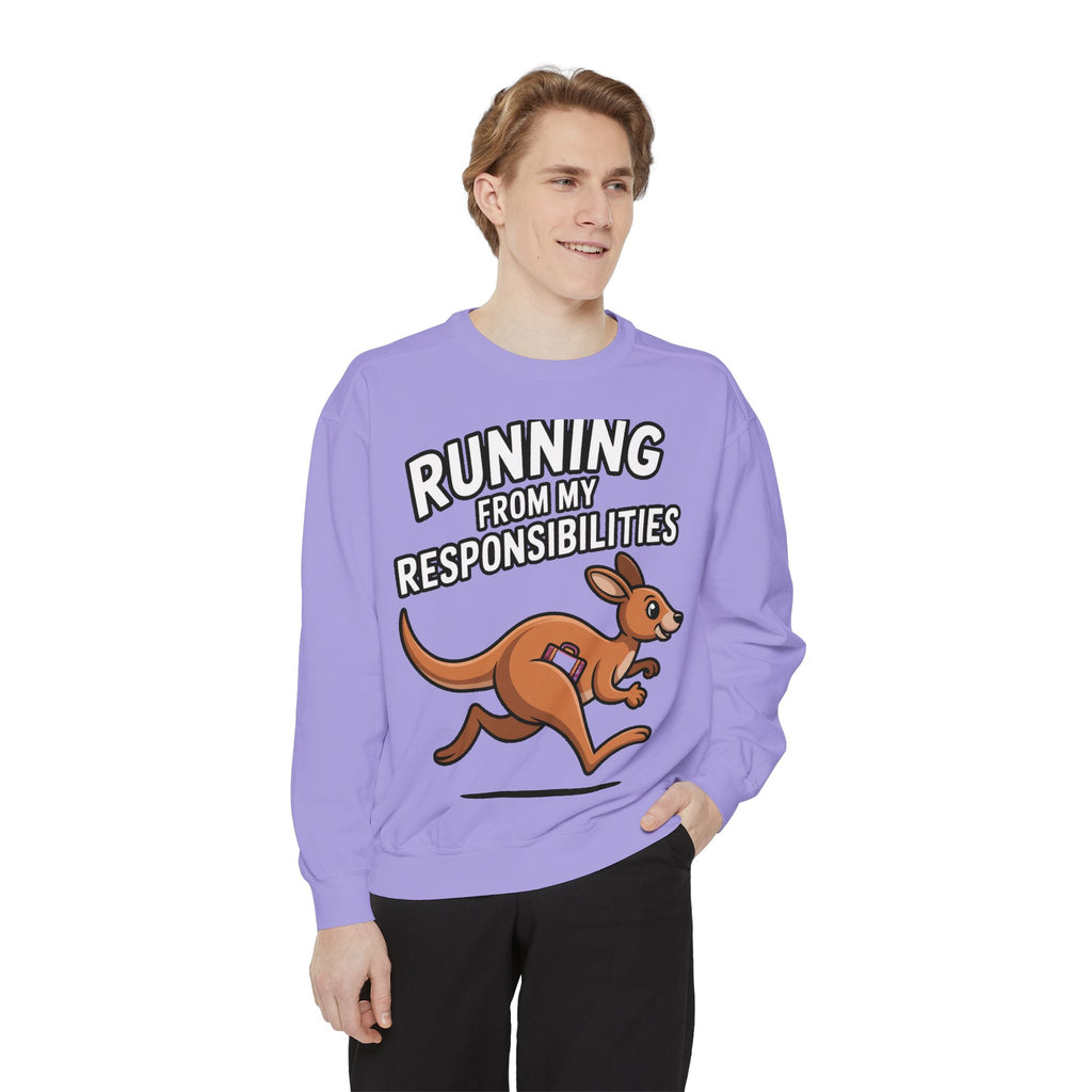 Running From My Responsibilities Sweatshirt, Funny Kangaroo Crewneck, Adulting Humor Gift, Cute Cartoon Animal Sweatshirt
