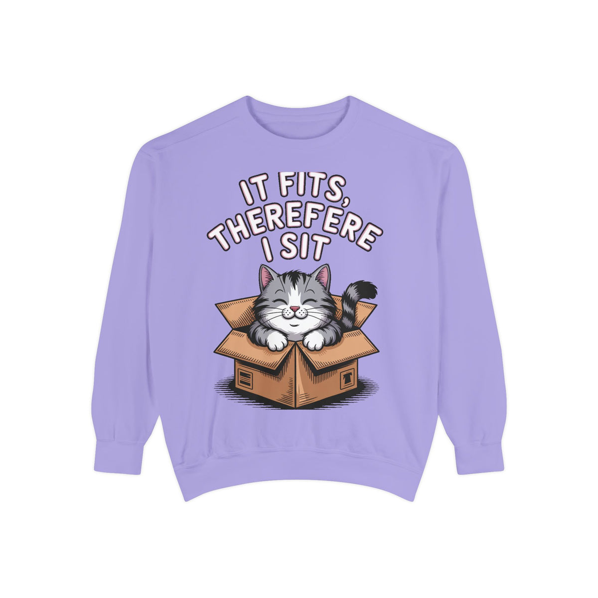 Funny Cat Sweatshirt, It Fits Therefore I Sit Crewneck, Cat In Box Embroidered Sweatshirt, Cat Lover Gift, Funny Cat Lover Sweater