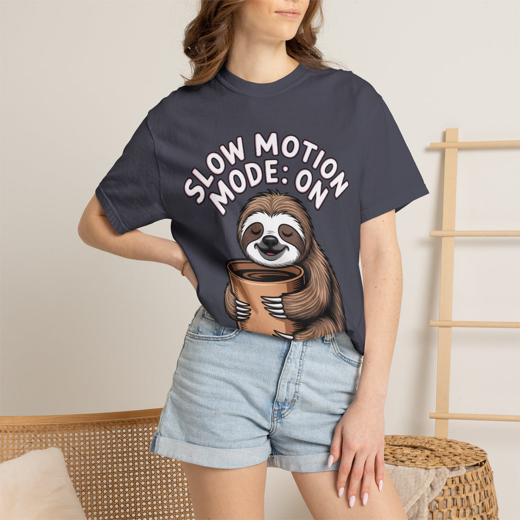 Slow Motion Sloth Shirt, Funny Coffee Lover T-Shirt, Cute Sloth Hugging Coffee Cup Tee, Sleepy Sloth Gift for Coffee Addict
