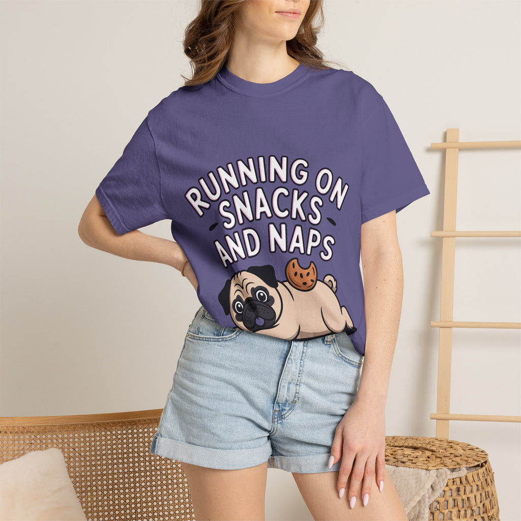 Funny Pug Shirt, Running On Snacks And Naps T-Shirt, Cute Pug Lover Gift, Napping Dog Tee, Lazy Dog Graphic Shirt