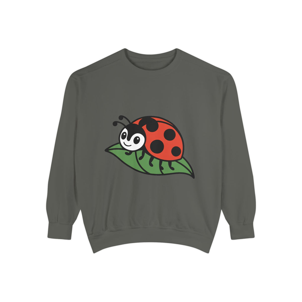 Ladybug Sweatshirt, Cute Embroidered Ladybug On Leaf Crewneck, Garden Lover Gift, Nature Sweatshirt