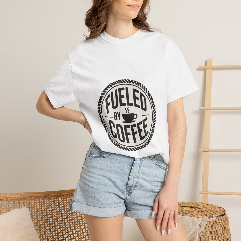 Fueled By Coffee Badge Shirt, Vintage Coffee Lover T-Shirt, Retro Coffee Stamp Logo Tee, Funny Coffee Addict Gift