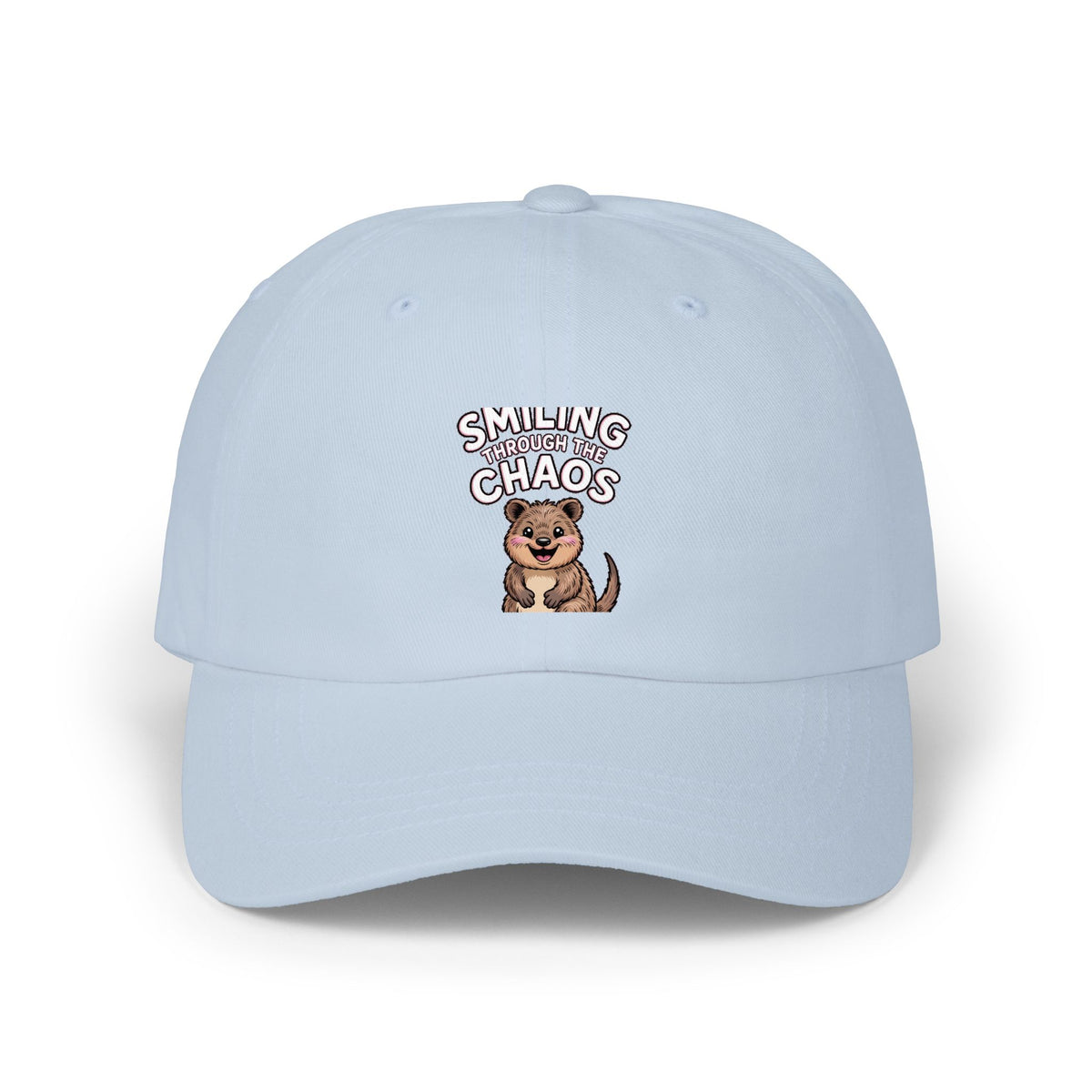 Smiling Through The Chaos Quokka Dad Hat, Funny Quokka Embroidered Cap, Cute Animal Lover Gift, Unstructured Baseball Cap