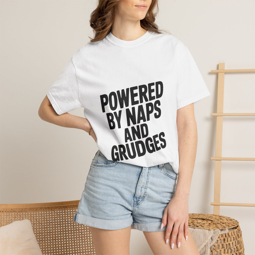 Powered By Naps And Grudges Shirt, Funny Sarcastic T-Shirt, Bold Typography Tee, Introvert Humor Gift
