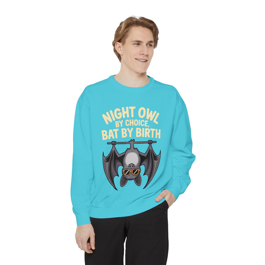 Night Owl By Choice Bat Sweatshirt, Funny Bat Lover Crewneck, Cute Halloween Sweatshirt, Embroidered Patch Style Bat Shirt Gift