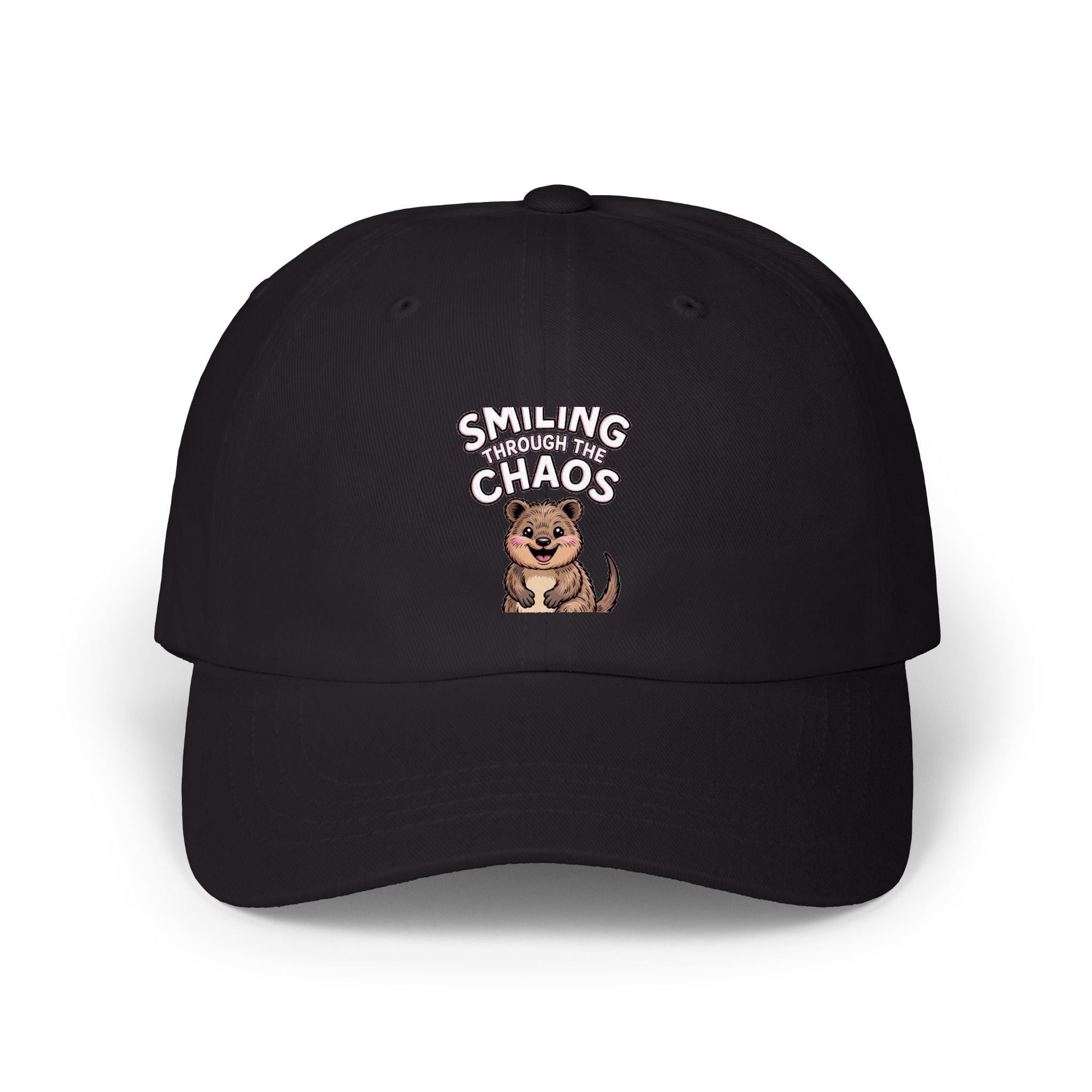 Smiling Through The Chaos Quokka Dad Hat, Funny Quokka Embroidered Cap, Cute Animal Lover Gift, Unstructured Baseball Cap