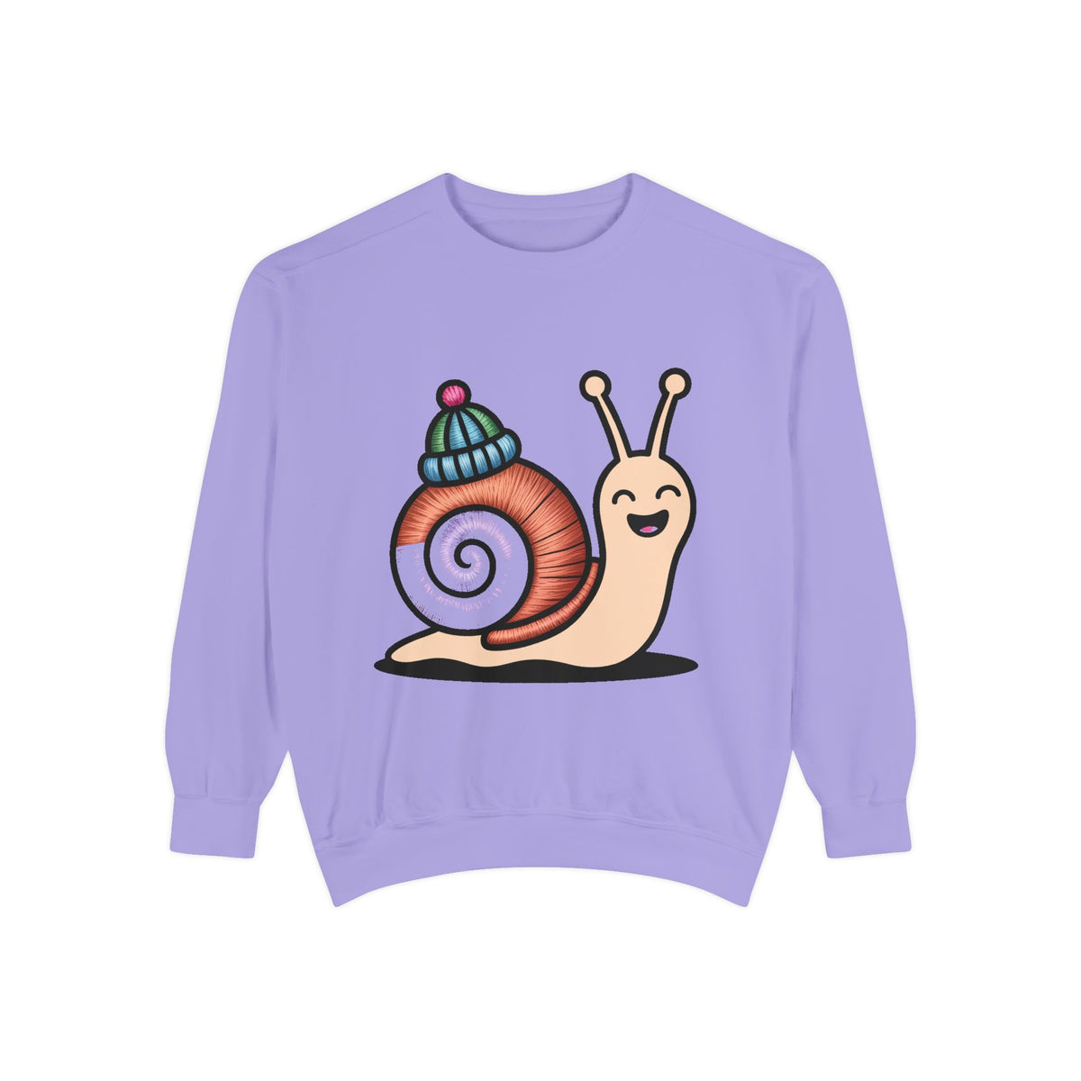 Cute Snail Sweatshirt, Embroidered Patch Style Snail With Tiny Hat Crewneck, Cottagecore Nature Lover Gift, Garment-Dyed Pullover