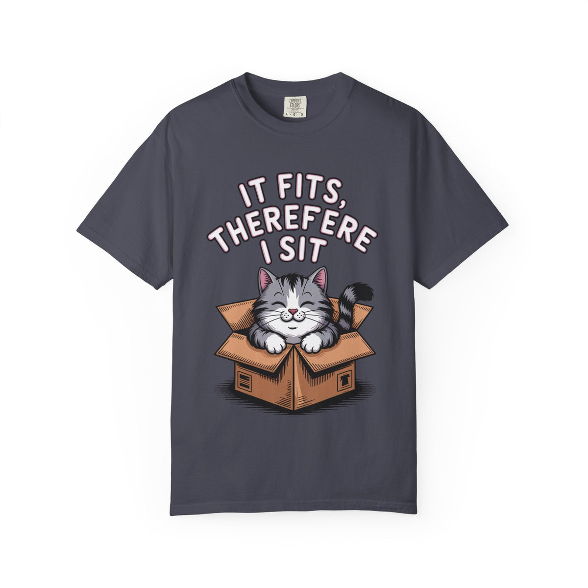It Fits Therefore I Sit Cat Shirt, Funny Cat In Box T-Shirt, Cute Chubby Cat Lover Gift, Cat Owner Shirt, Funny Cat Meme Tee