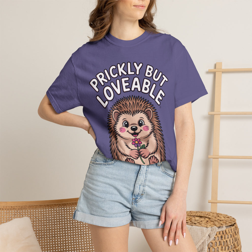 Prickly But Loveable Hedgehog Shirt, Cute Cartoon Hedgehog T-Shirt, Funny Animal Lover Gift, Flower Hedgehog Tee