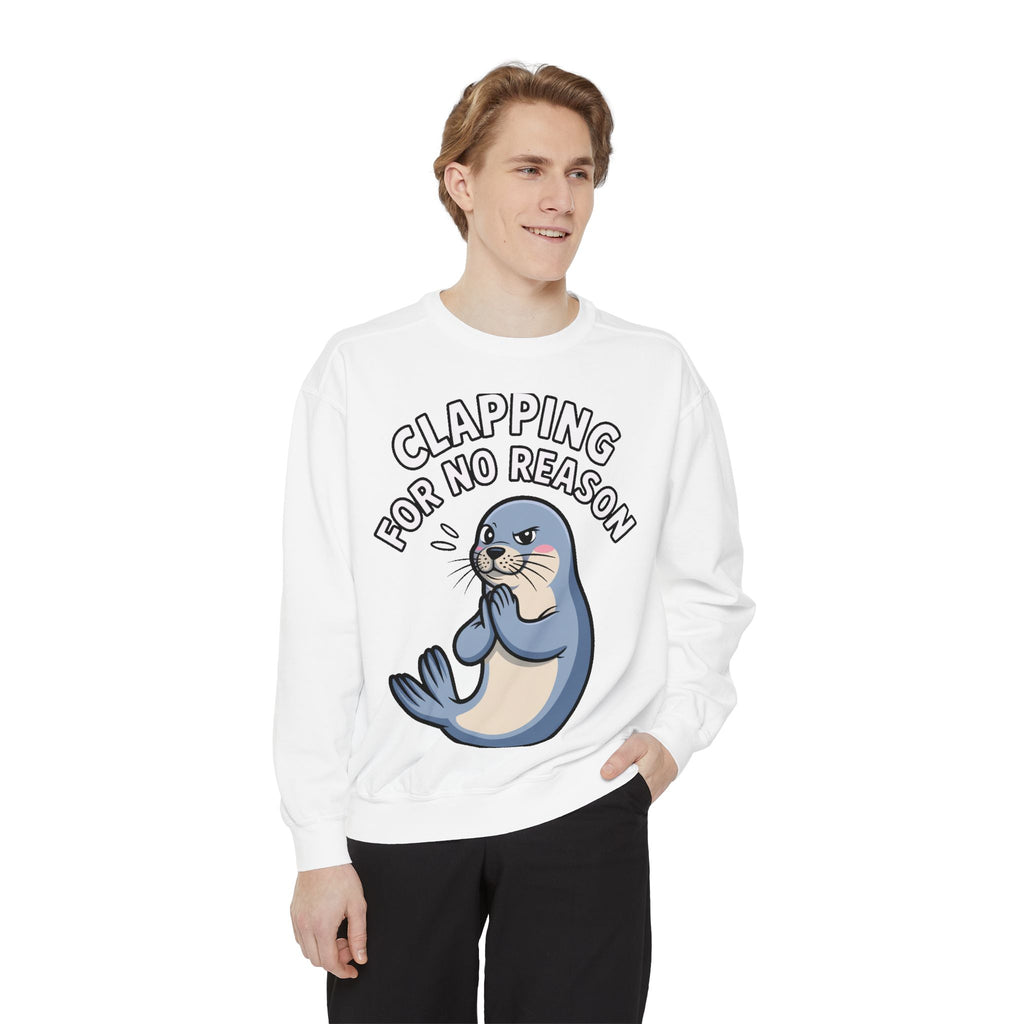 Clapping For No Reason Seal Sweatshirt, Funny Sassy Seal Crewneck, Cute Animal Embroidered Patch Style Sweatshirt, Sarcastic Gift