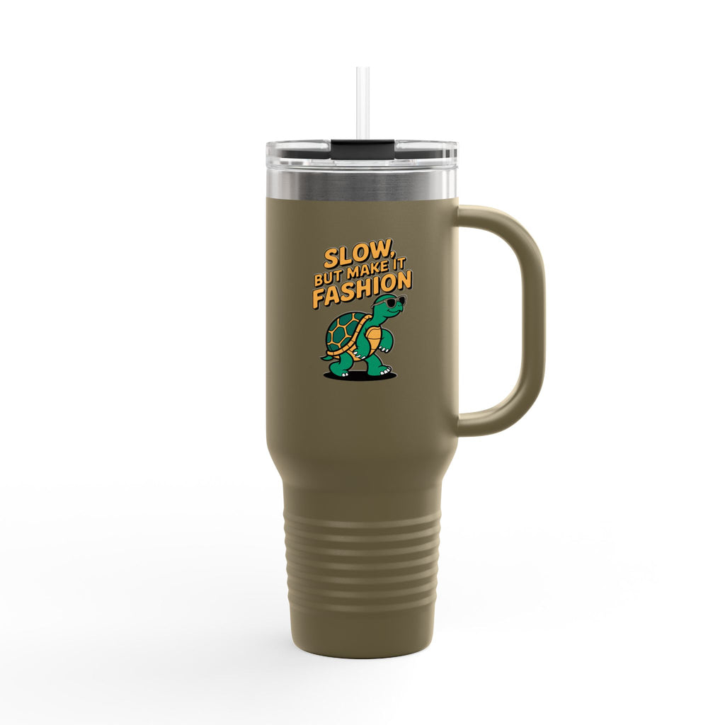 Slow But Fashion Turtle Travel Mug, Funny Turtle Tumbler, Cute Sunglasses Turtle 40oz Cup, Sassy Animal Lover Gift