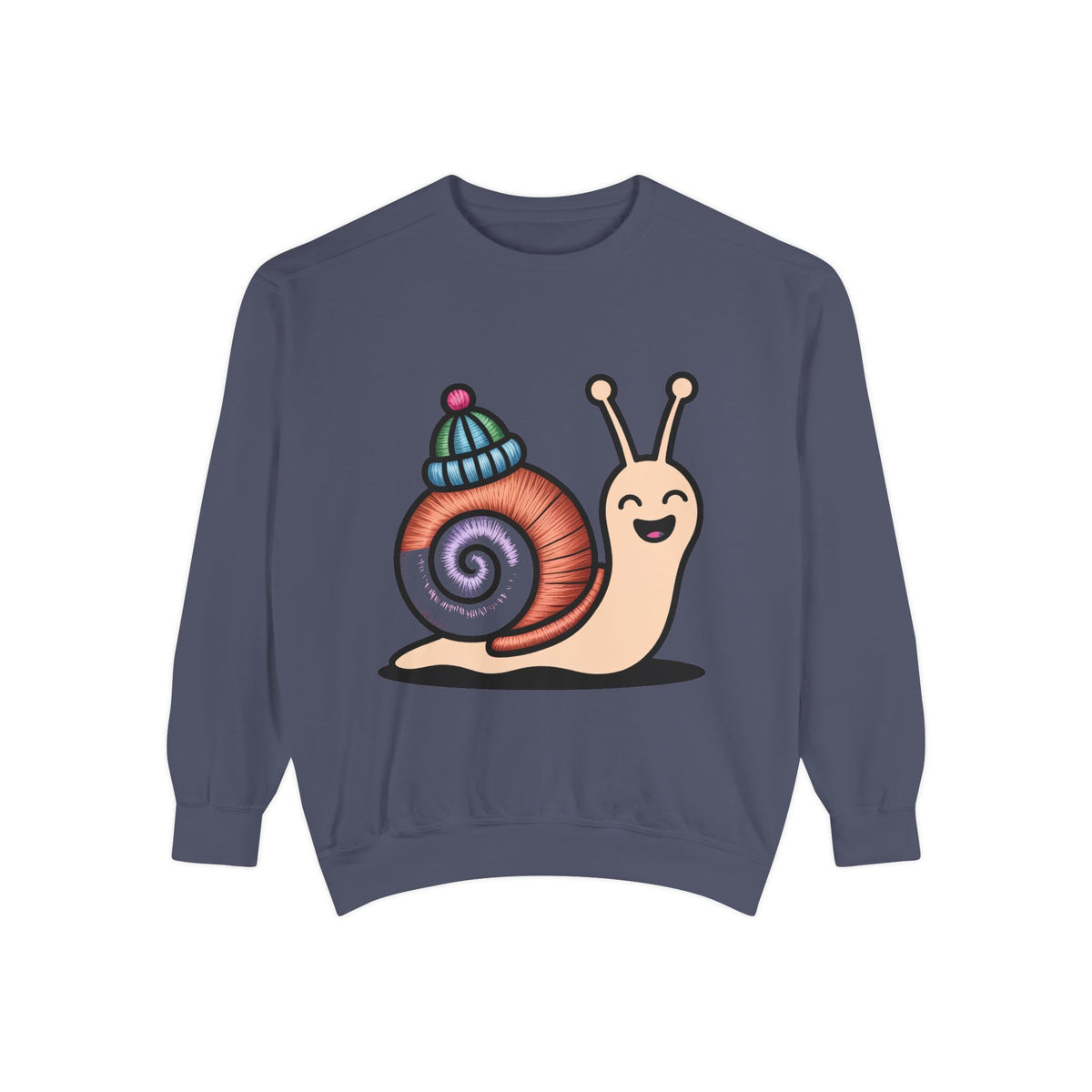 Cute Snail Sweatshirt, Embroidered Patch Style Snail With Tiny Hat Crewneck, Cottagecore Nature Lover Gift, Garment-Dyed Pullover