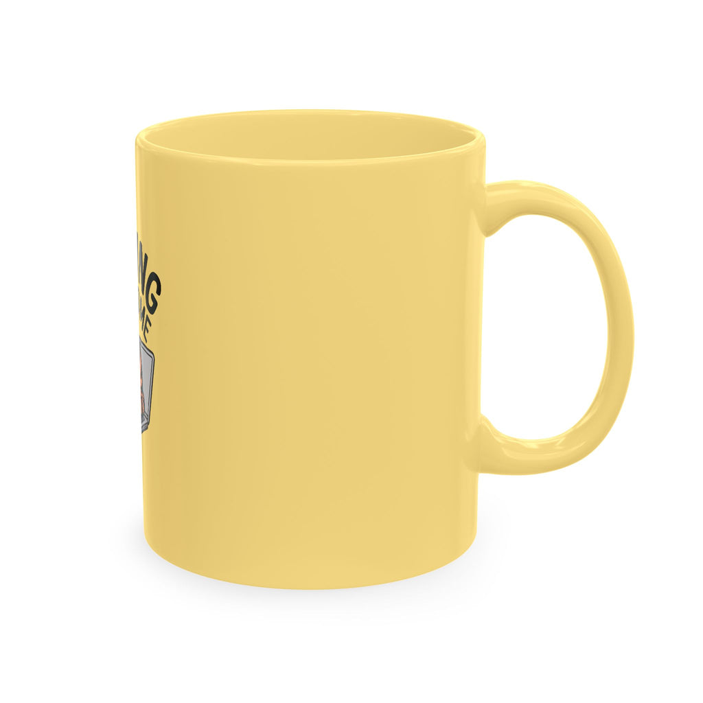 Working From Home Cat Mug, Funny Remote Work Coffee Mug, Cute Cat Lover Gift, Lazy Cat Laptop Mug for Coworker or WFH Gift