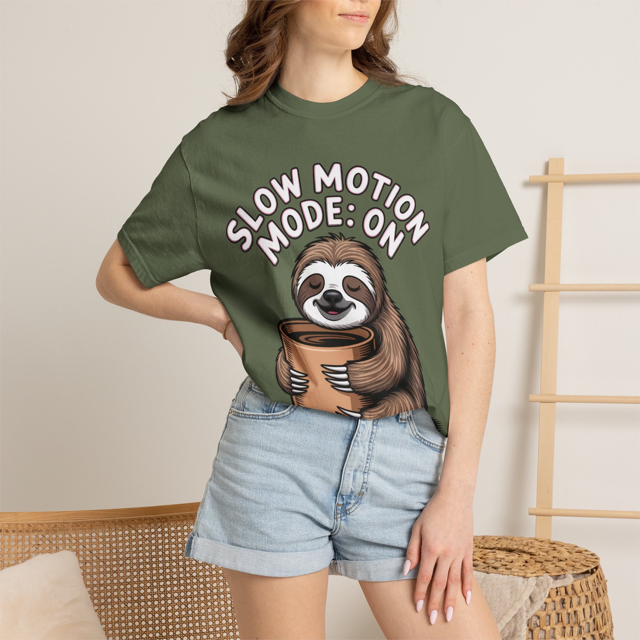 Slow Motion Sloth Shirt, Funny Coffee Lover T-Shirt, Cute Sloth Hugging Coffee Cup Tee, Sleepy Sloth Gift for Coffee Addict