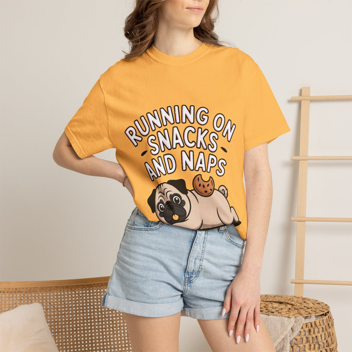 Funny Pug Shirt, Running On Snacks And Naps T-Shirt, Cute Pug Lover Gift, Napping Dog Tee, Lazy Dog Graphic Shirt