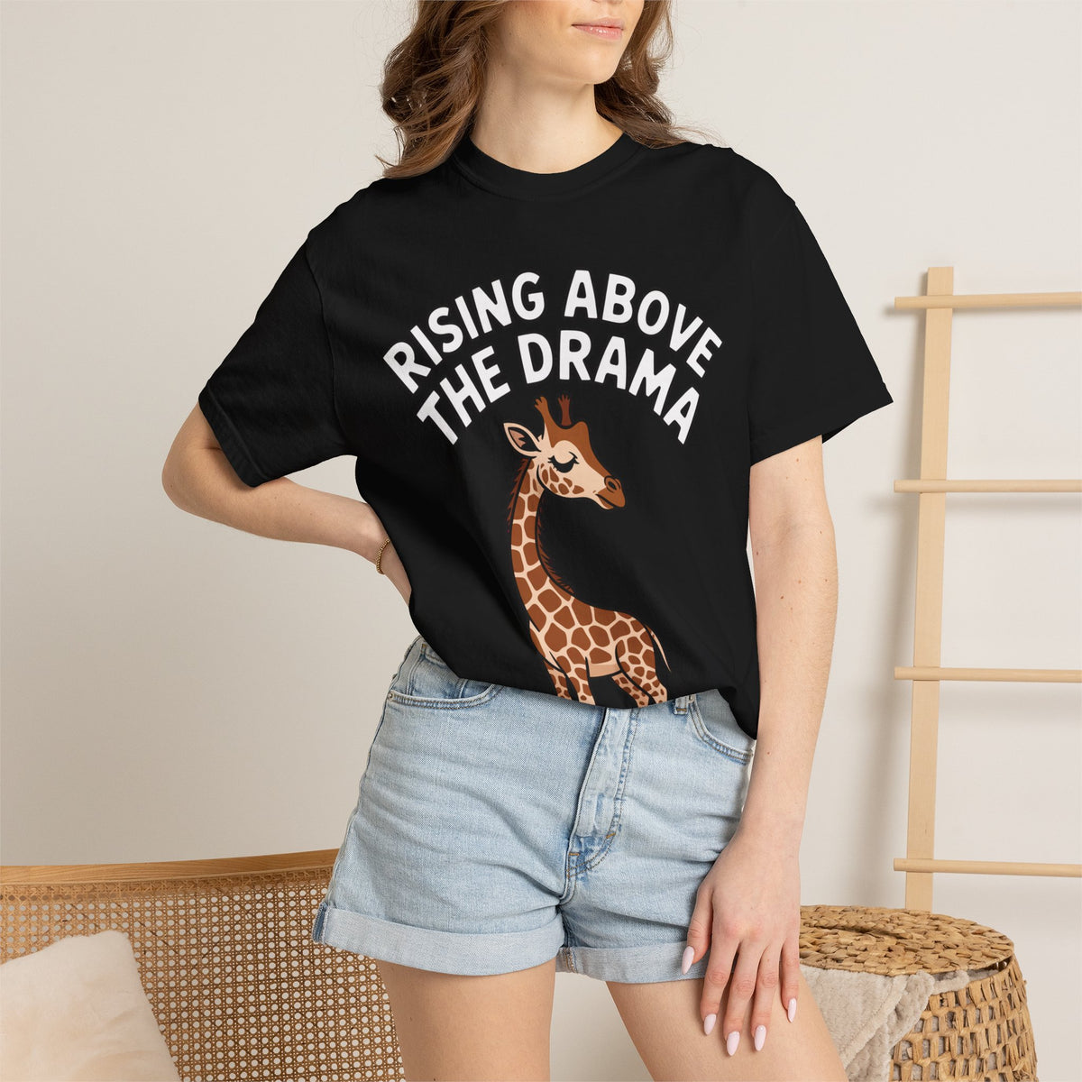 Giraffe Rising Above The Drama T-Shirt, Funny Sassy Giraffe Tee, Cute Cartoon Animal Shirt, Unisex Graphic Tee Gift