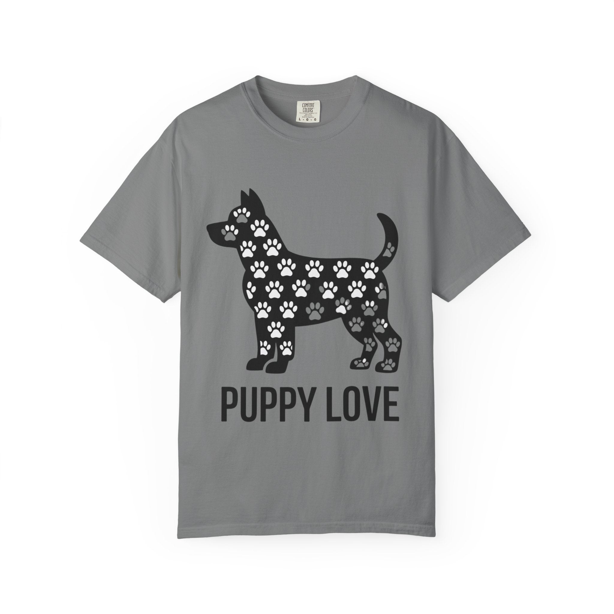 Puppy Love Dog Shirt, Cute Dog Silhouette T-Shirt, Paw Print Pattern Tee, Dog Lover Gift, Minimalist Dog Mom Shirt