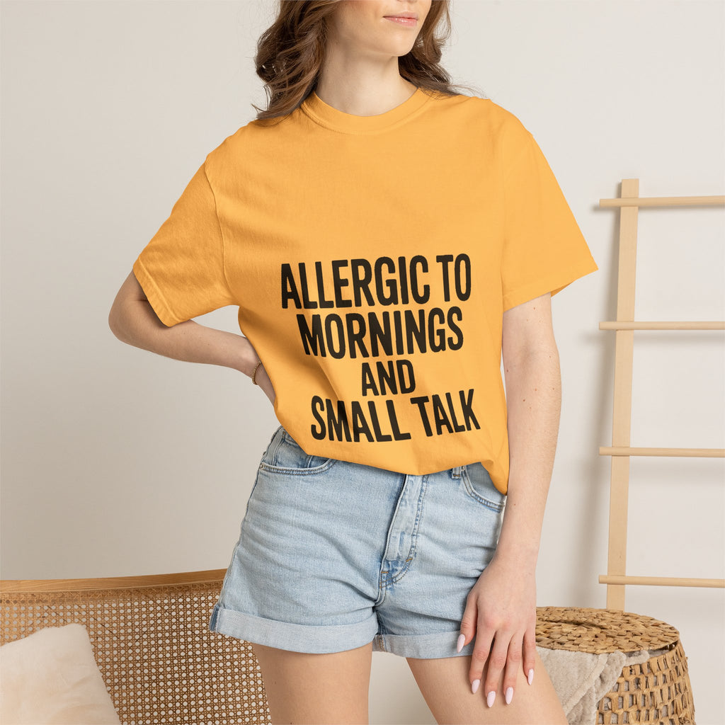 Allergic To Mornings And Small Talk Shirt, Funny Sarcastic T-Shirt, Introvert Gift, Bold Typography Tee for Coffee Lovers