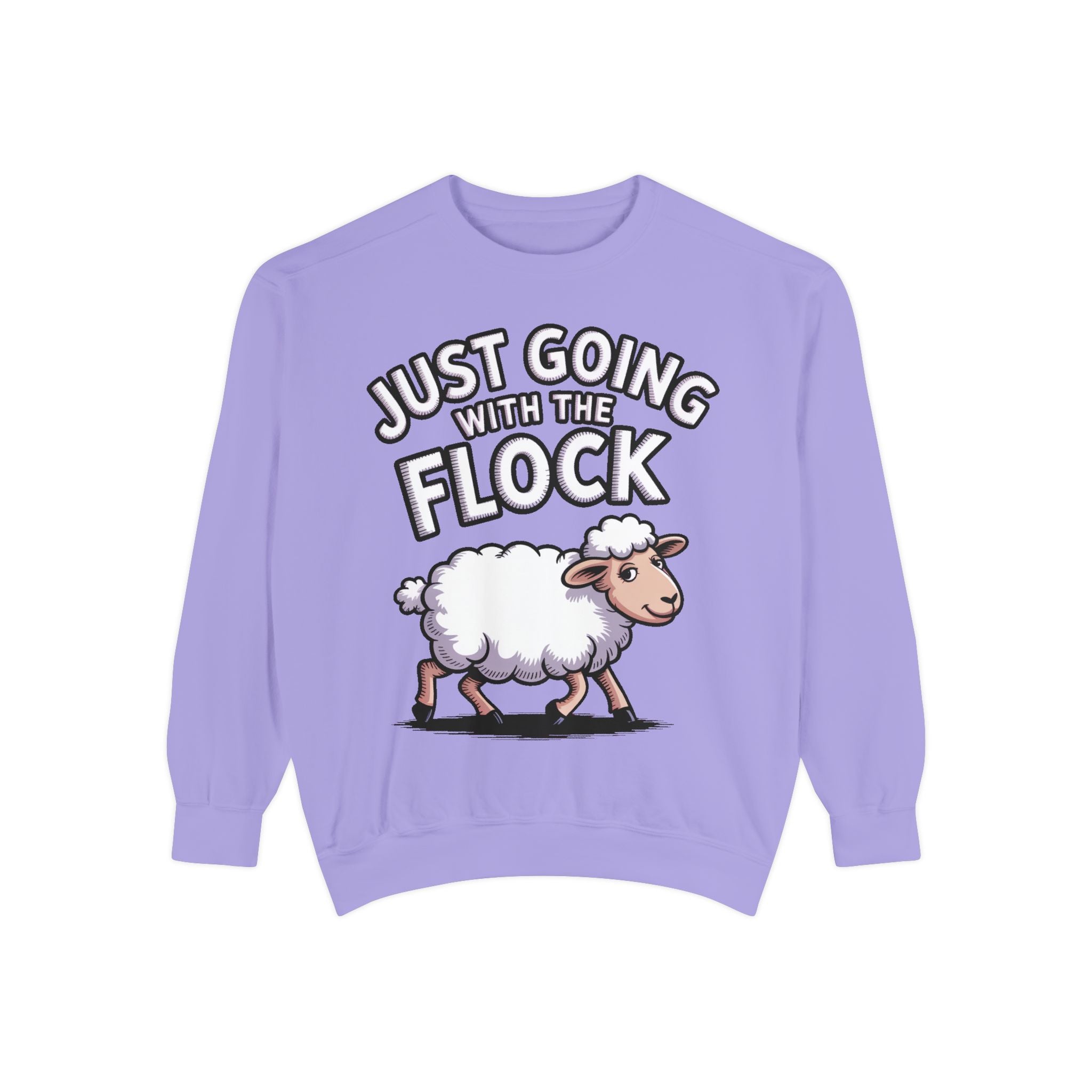 Funny Sheep Sweatshirt, Going With The Flock Crewneck, Cute Cartoon Sheep Embroidered Sweatshirt, Sarcastic Gift for Introvert