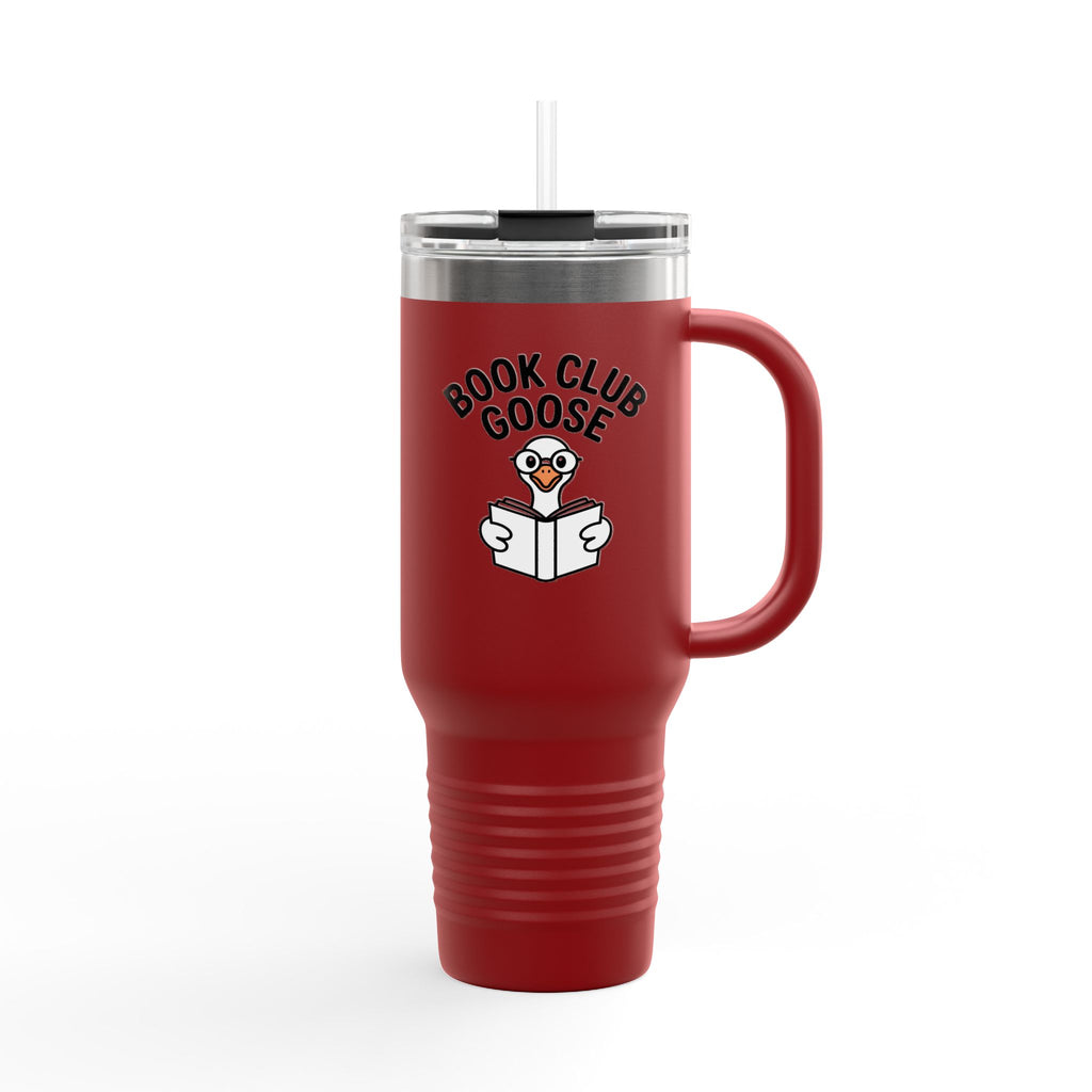 Book Club Goose Travel Mug 40oz, Funny Reading Goose Tumbler, Bookworm Gift, Cute Goose With Glasses Insulated Cup With Straw