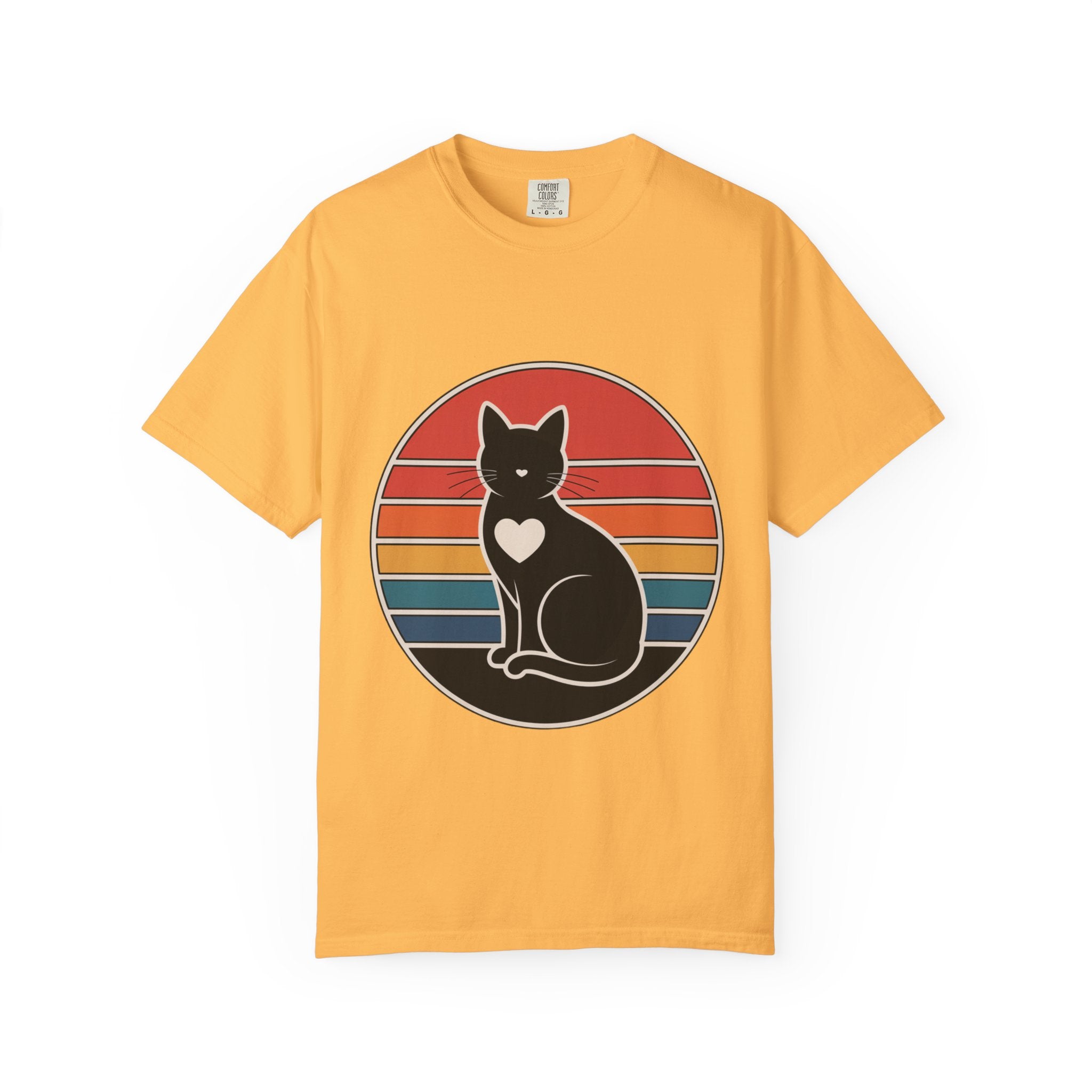 Cat Mom Sunset Badge Shirt, Retro Vintage Cat Lover T-Shirt, Minimalist Circular Badge Tee, Cute Cat Mom Gift