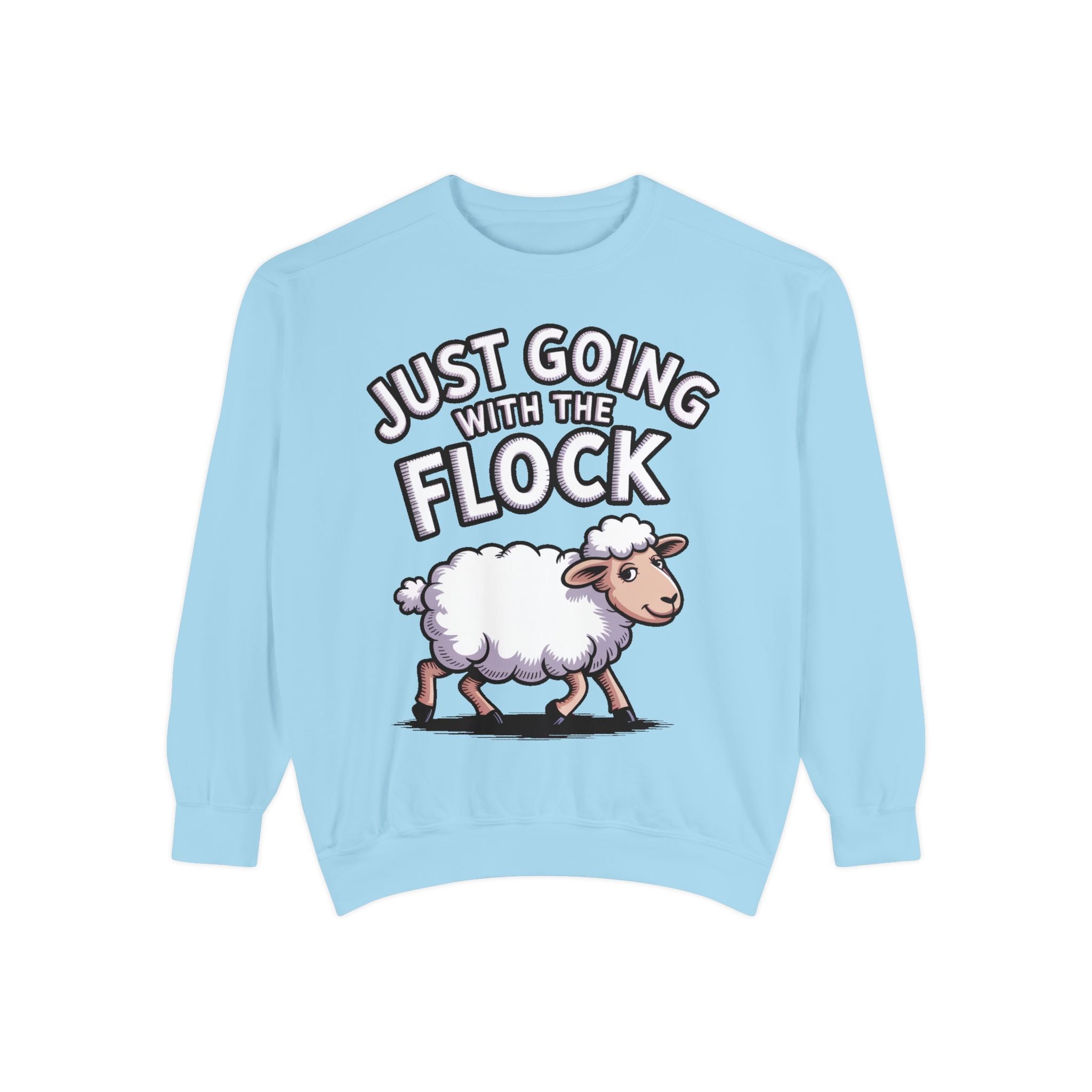 Funny Sheep Sweatshirt, Going With The Flock Crewneck, Cute Cartoon Sheep Embroidered Sweatshirt, Sarcastic Gift for Introvert