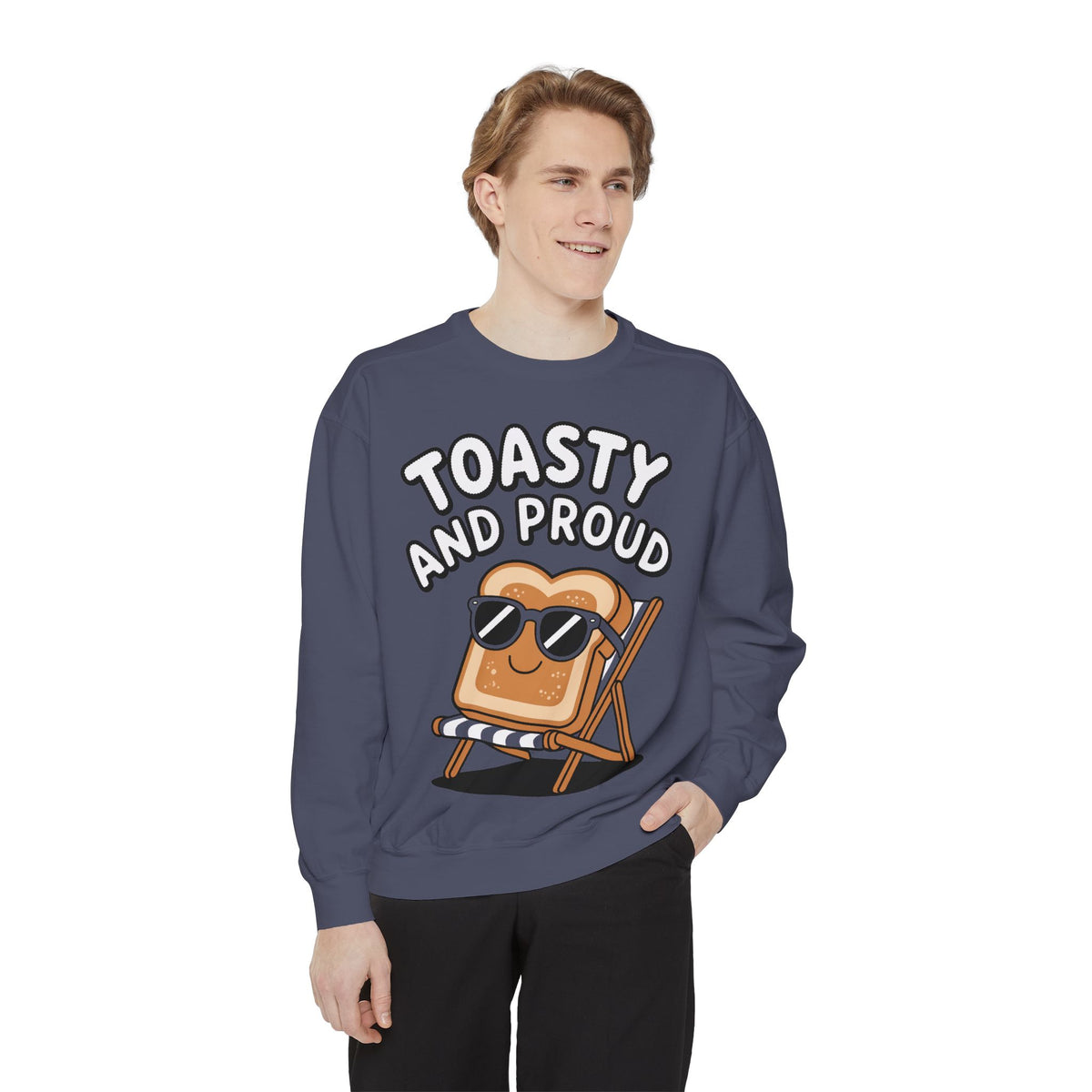 Toasty And Proud Sweatshirt, Funny Toast Bread Crewneck, Cute Beach Chair Toast Embroidered Sweatshirt, Funny Food Lover Gift