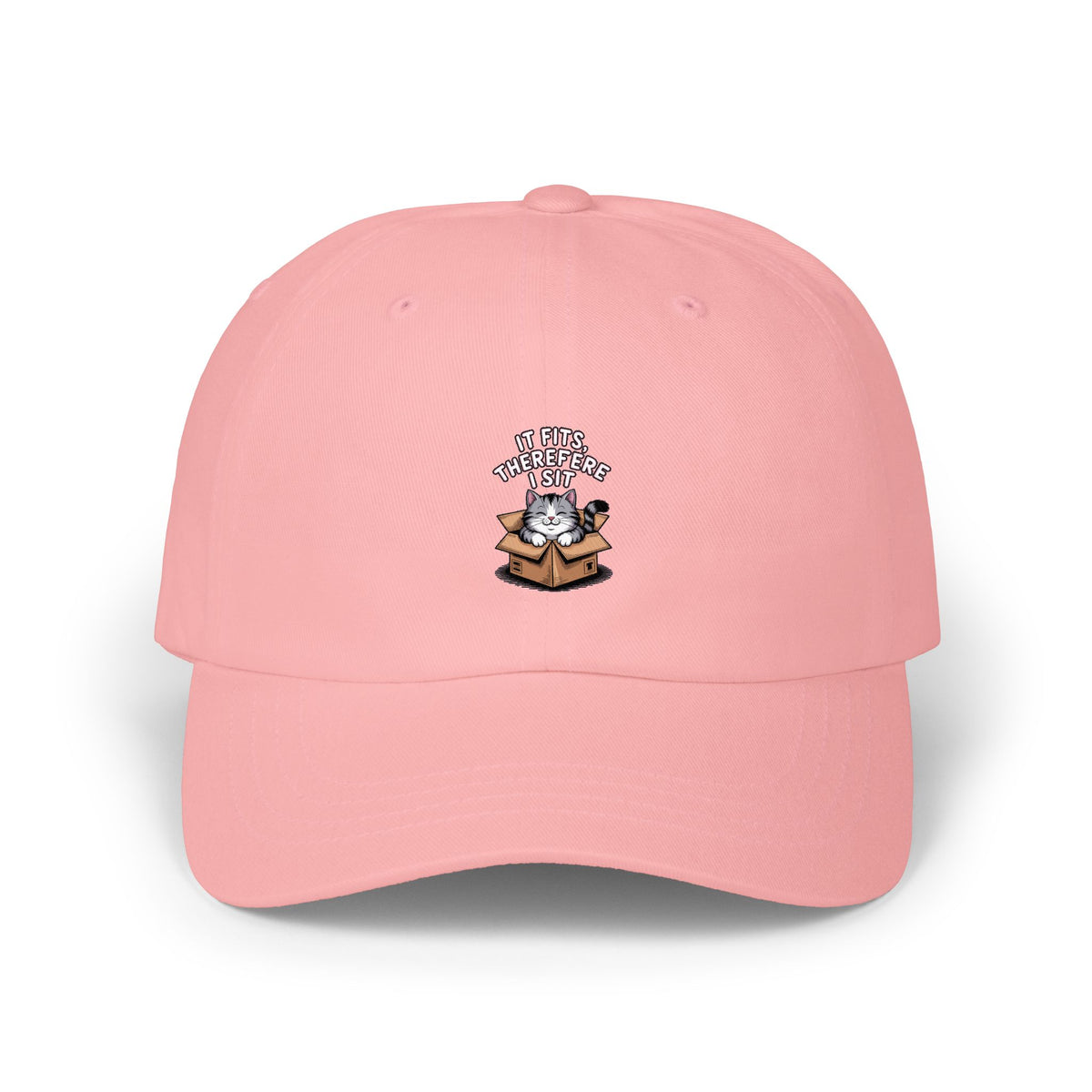 It Fits Therefore I Sit Cat Dad Hat, Funny Cat Lover Embroidered Cap, Cute Chubby Cat In Box Hat, Cat Mom Gift, Sarcastic Cat Cap