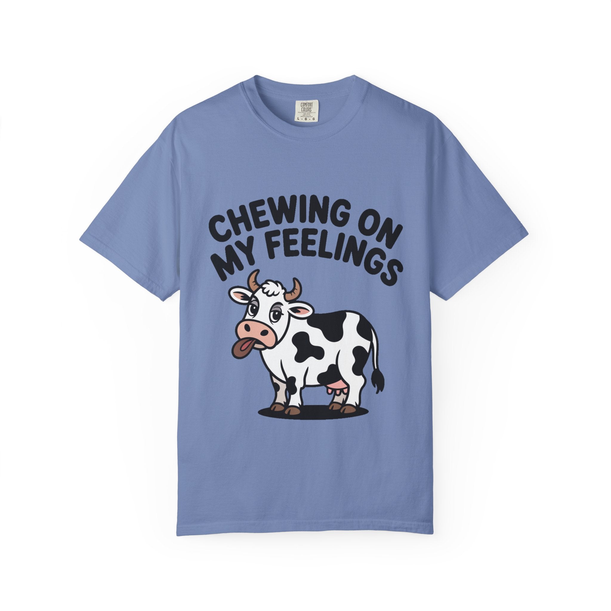 Chewing On My Feelings Cow Shirt, Funny Cow T-Shirt, Cute Cartoon Cow Tee, Sarcastic Farm Animal Gift, Mental Health Humor Shirt