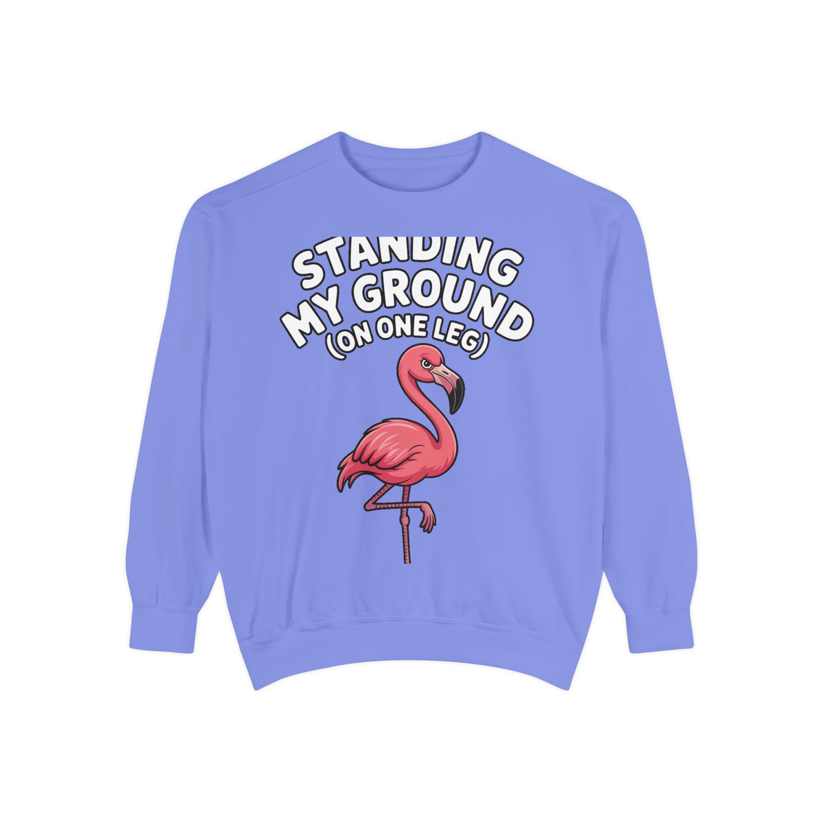 Standing My Ground Flamingo Sweatshirt, Funny One Leg Flamingo Crewneck, Sassy Bird Lover Gift, Embroidered Patch Style Sweatshirt