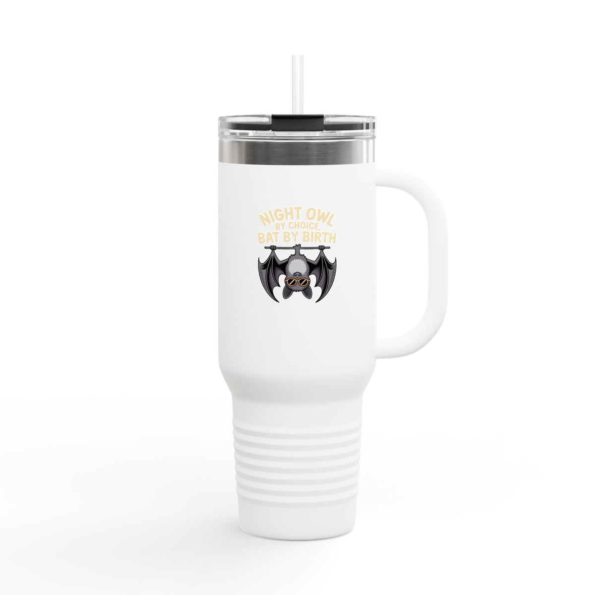 Night Owl By Choice Bat Tumbler, Funny Bat Travel Mug, Cute Halloween Gift, 40oz Insulated Tumbler with Handle and Straw