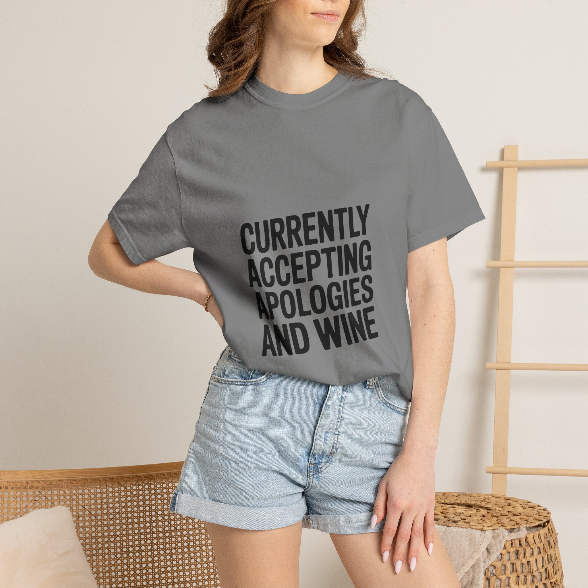 Currently Accepting Apologies And Wine Shirt, Funny Sarcastic T-Shirt, Wine Lover Gift, Bold Typography Tee for Women and Men