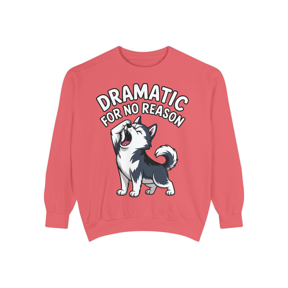 Dramatic Husky Sweatshirt, Funny Dog Lover Crewneck, Cute Cartoon Husky Embroidered Patch Style Sweatshirt, Gift for Husky Mom