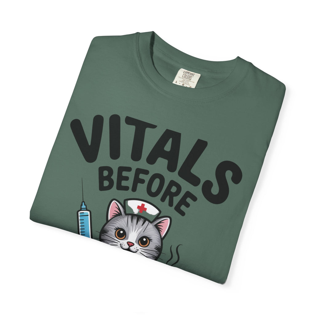 Vitals Before Coffee Nurse Shirt, Funny Nurse Cat T-Shirt, Cute Nurse Gift, Nursing Student Shirt, RN Coffee Lover Tee