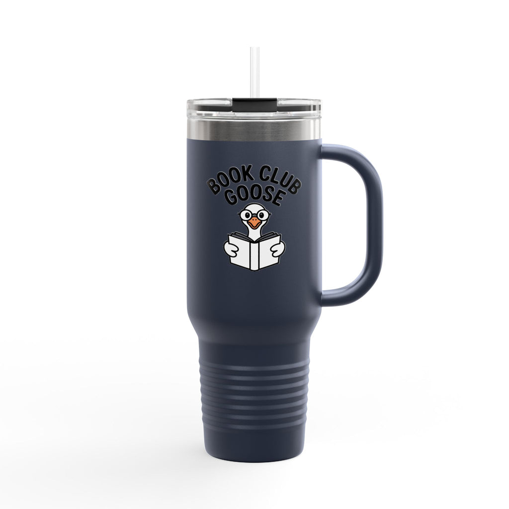 Book Club Goose Travel Mug 40oz, Funny Reading Goose Tumbler, Bookworm Gift, Cute Goose With Glasses Insulated Cup With Straw