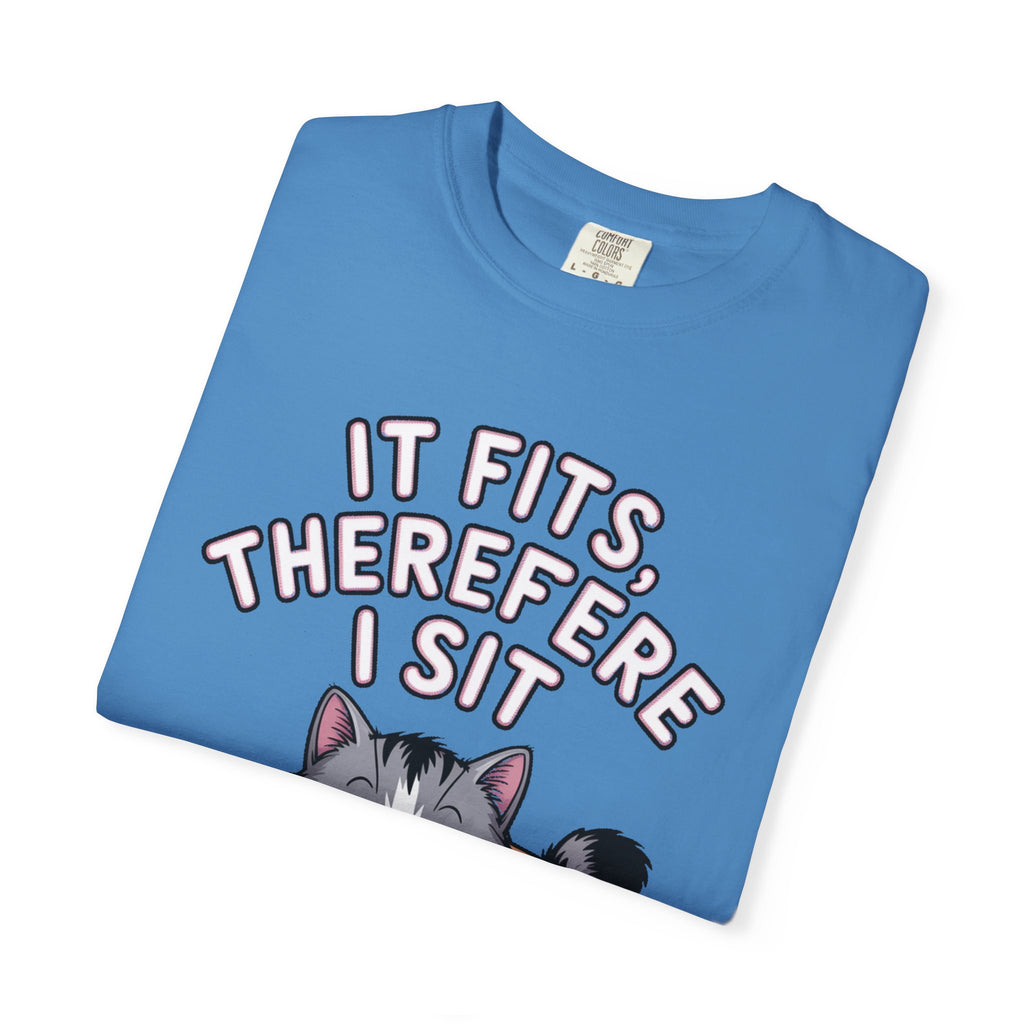 It Fits Therefore I Sit Cat Shirt, Funny Cat In Box T-Shirt, Cute Chubby Cat Lover Gift, Cat Owner Shirt, Funny Cat Meme Tee