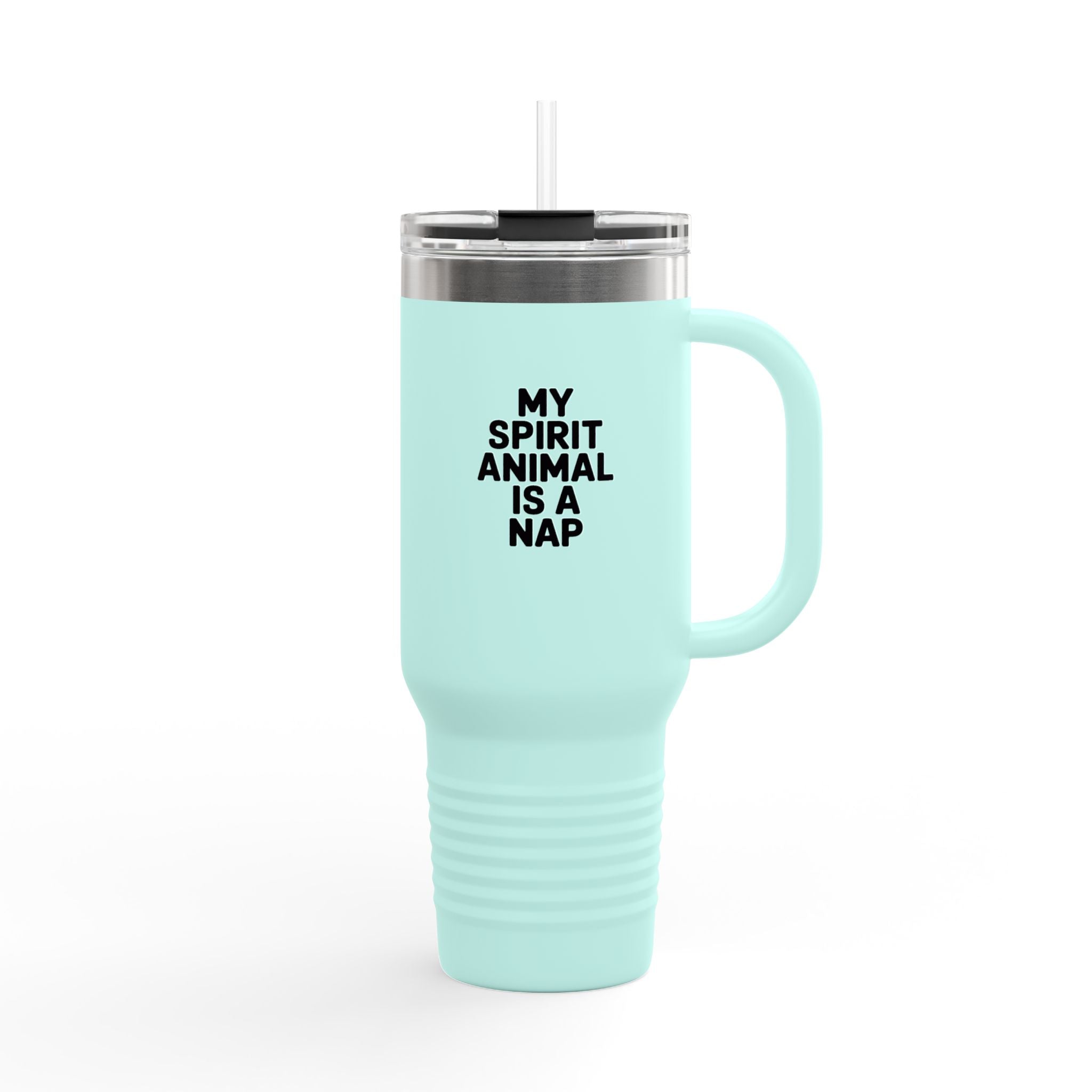 My Spirit Animal Is A Nap Travel Mug, Funny Nap Lover Tumbler, 40oz Insulated Cup With Handle And Straw, Lazy Day Gift