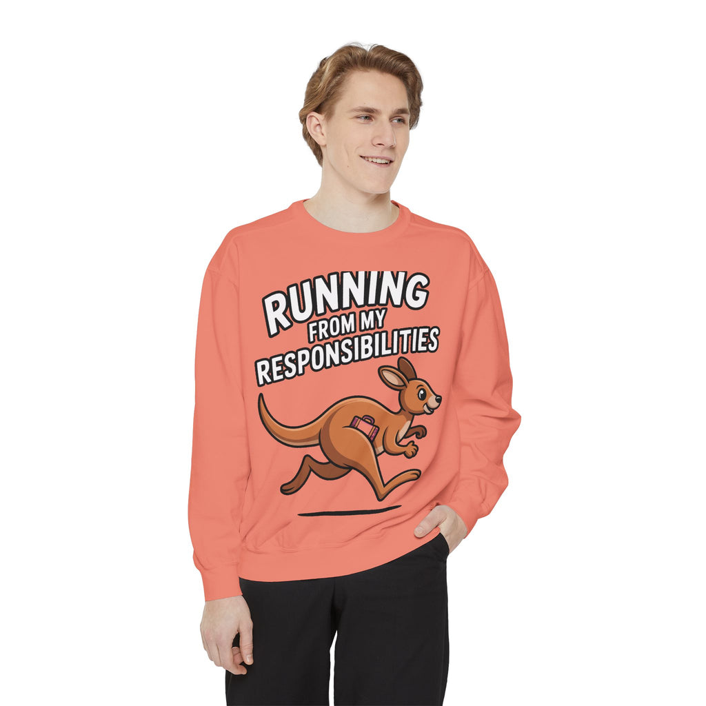 Running From My Responsibilities Sweatshirt, Funny Kangaroo Crewneck, Adulting Humor Gift, Cute Cartoon Animal Sweatshirt