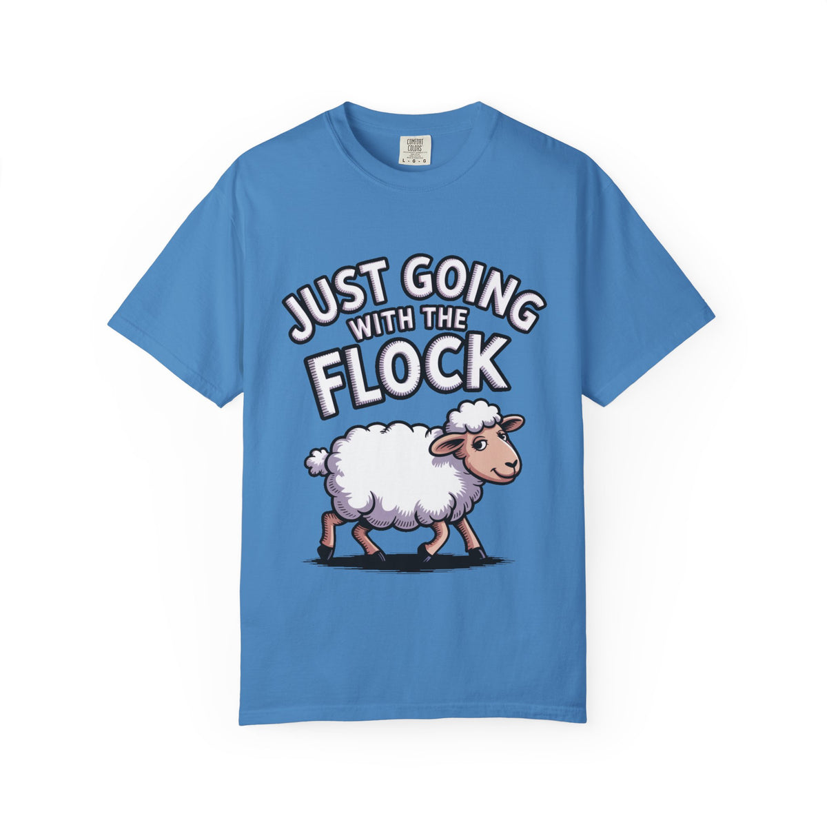 Funny Sheep T-Shirt, 'Just Going With The Flock' Shirt, Cute Cartoon Sheep Tee, Sarcastic Gift for Introverts