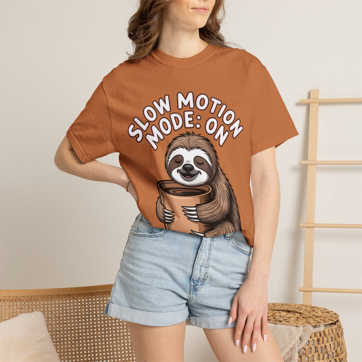 Slow Motion Sloth Shirt, Funny Coffee Lover T-Shirt, Cute Sloth Hugging Coffee Cup Tee, Sleepy Sloth Gift for Coffee Addict