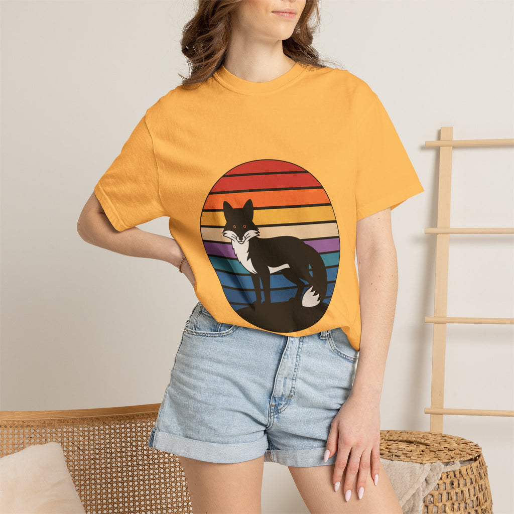 Retro Sunset Fox Badge T-Shirt