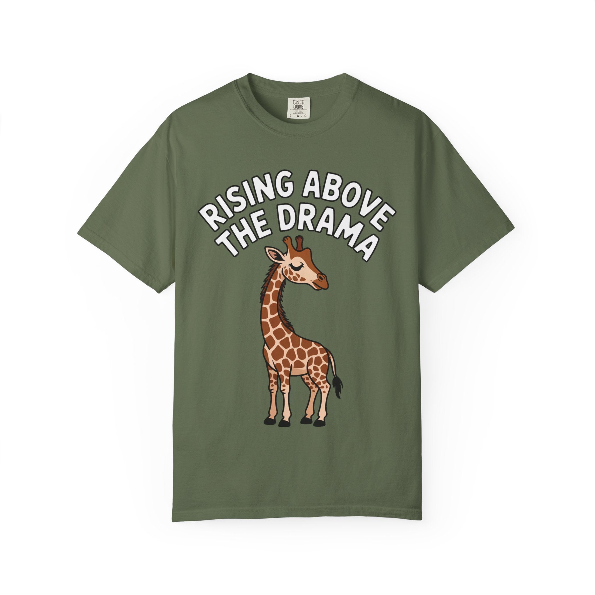 Giraffe Rising Above The Drama T-Shirt, Funny Sassy Giraffe Tee, Cute Cartoon Animal Shirt, Unisex Graphic Tee Gift