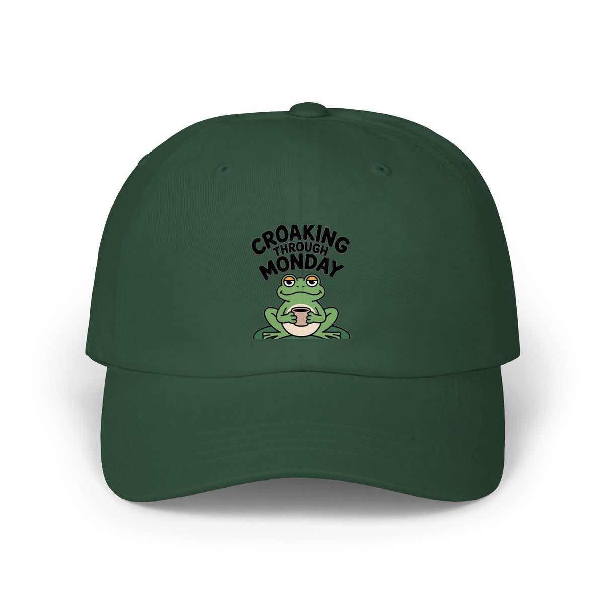 Croaking Through Monday Dad Hat, Funny Frog Coffee Cap, Cute Tired Frog Embroidered Patch Hat, Monday Mood Gift