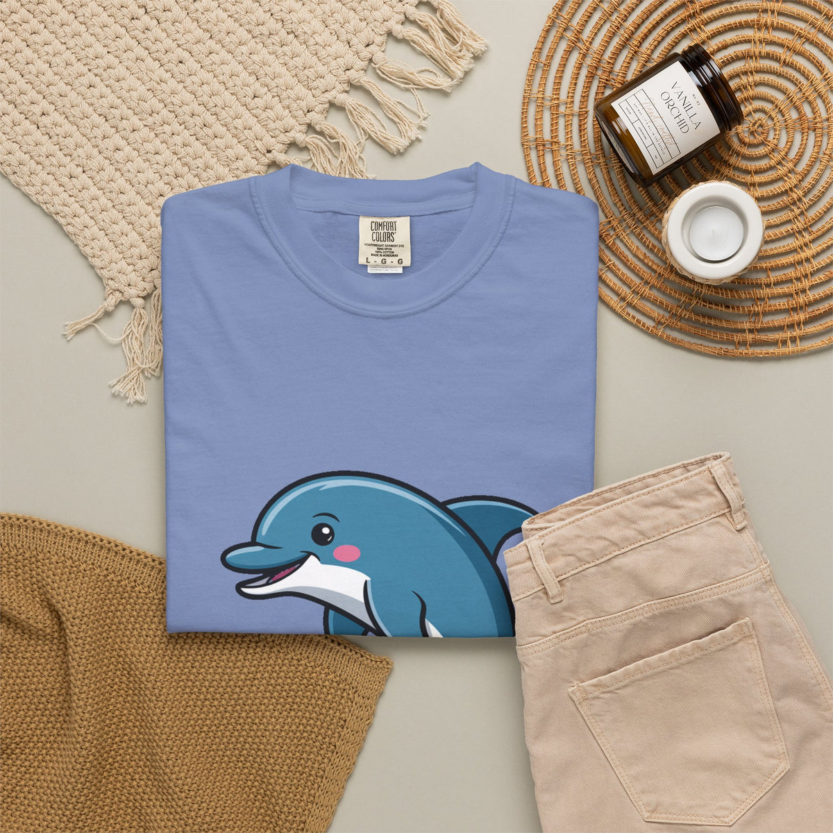 Cute Dolphin T-Shirt, Jumping Wave Dolphin Shirt, Ocean Lover Gift, Garment Dyed Unisex Tee, Beach Vacation Shirt
