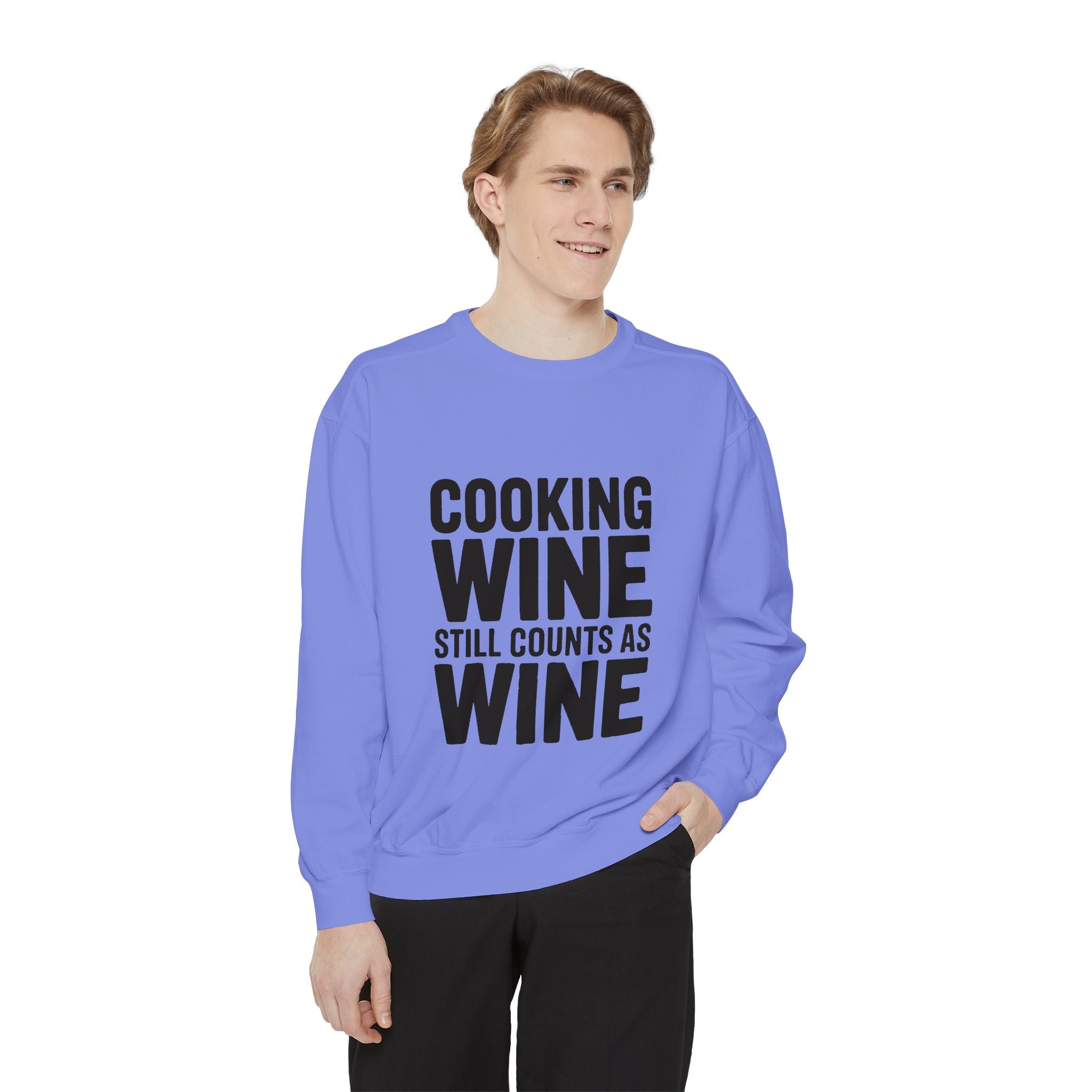 Cooking Wine Still Counts Sweatshirt, Funny Wine Lover Crewneck, Embroidered Kitchen Humor Sweatshirt, Gift for Wine Drinkers
