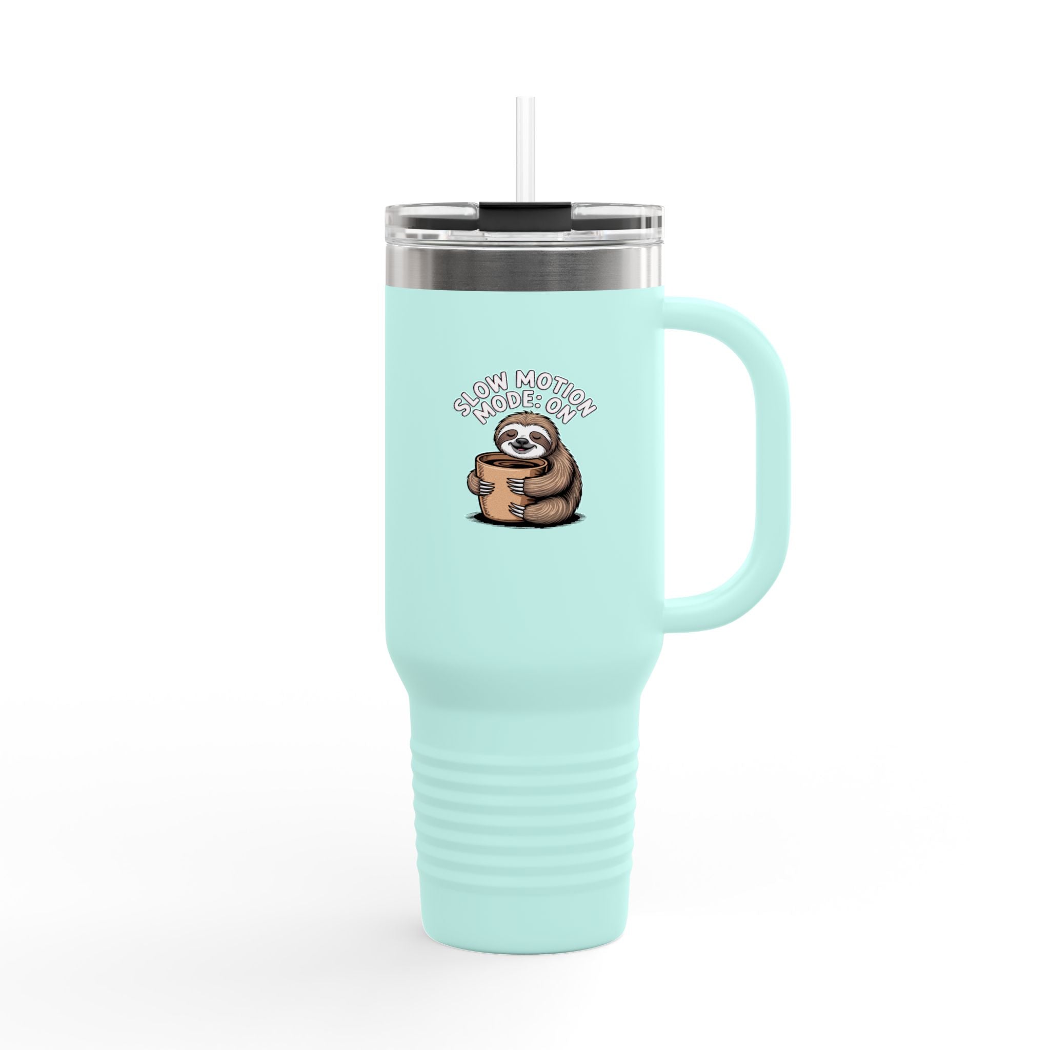 Slow Motion Sloth Travel Mug 40oz, Funny Coffee Lover Tumbler, Cute Sloth Insulated Cup With Handle, Sleepy Sloth Gift For Her