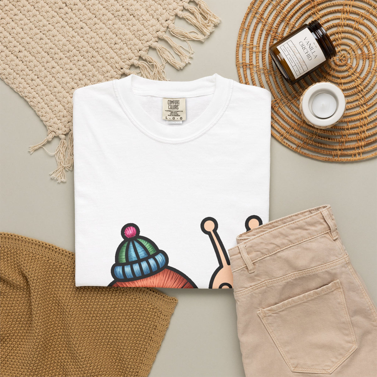 Cute Snail With Tiny Hat T-Shirt, Funny Cottagecore Snail Shirt, Cartoon Snail Lover Gift, Garment-Dyed Unisex Tee