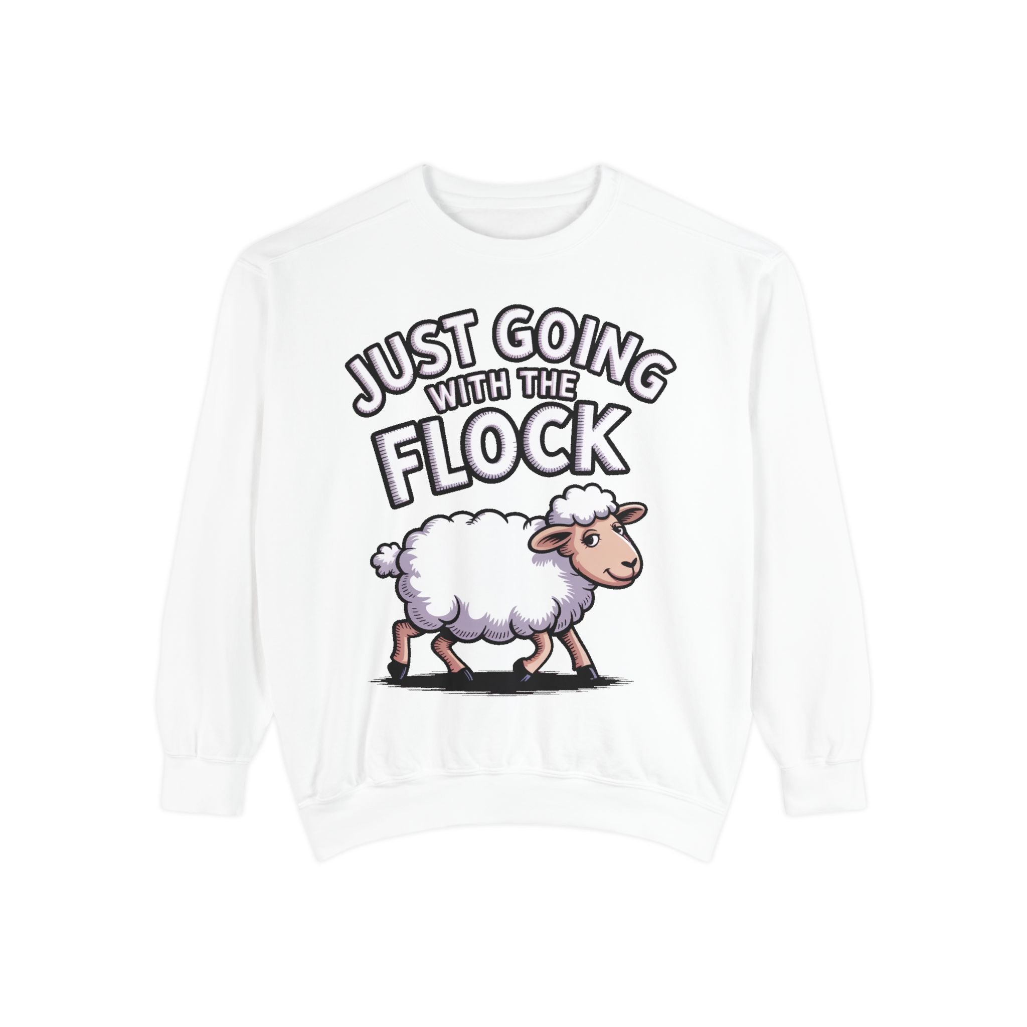 Funny Sheep Sweatshirt, Going With The Flock Crewneck, Cute Cartoon Sheep Embroidered Sweatshirt, Sarcastic Gift for Introvert